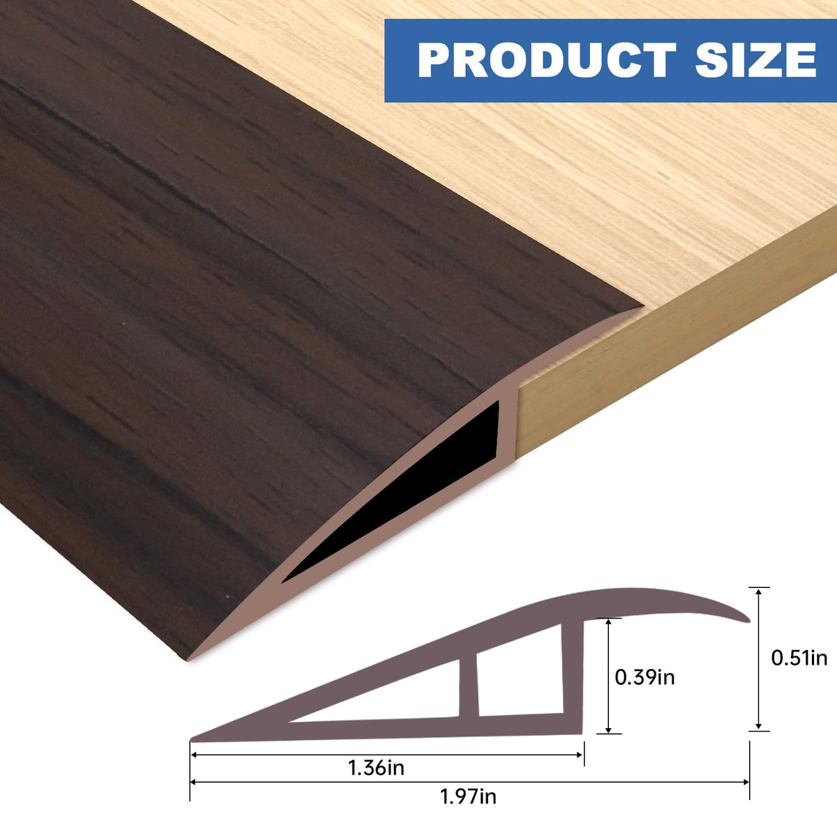 Vinyl Door Threshold Flooring Transition Strip Self Adhesive Carpet Edging Strip for Laminate Doorway Edge Threshold from 1/5" to 2/5" (Brown Wood Grain, 3.3 Ft)
