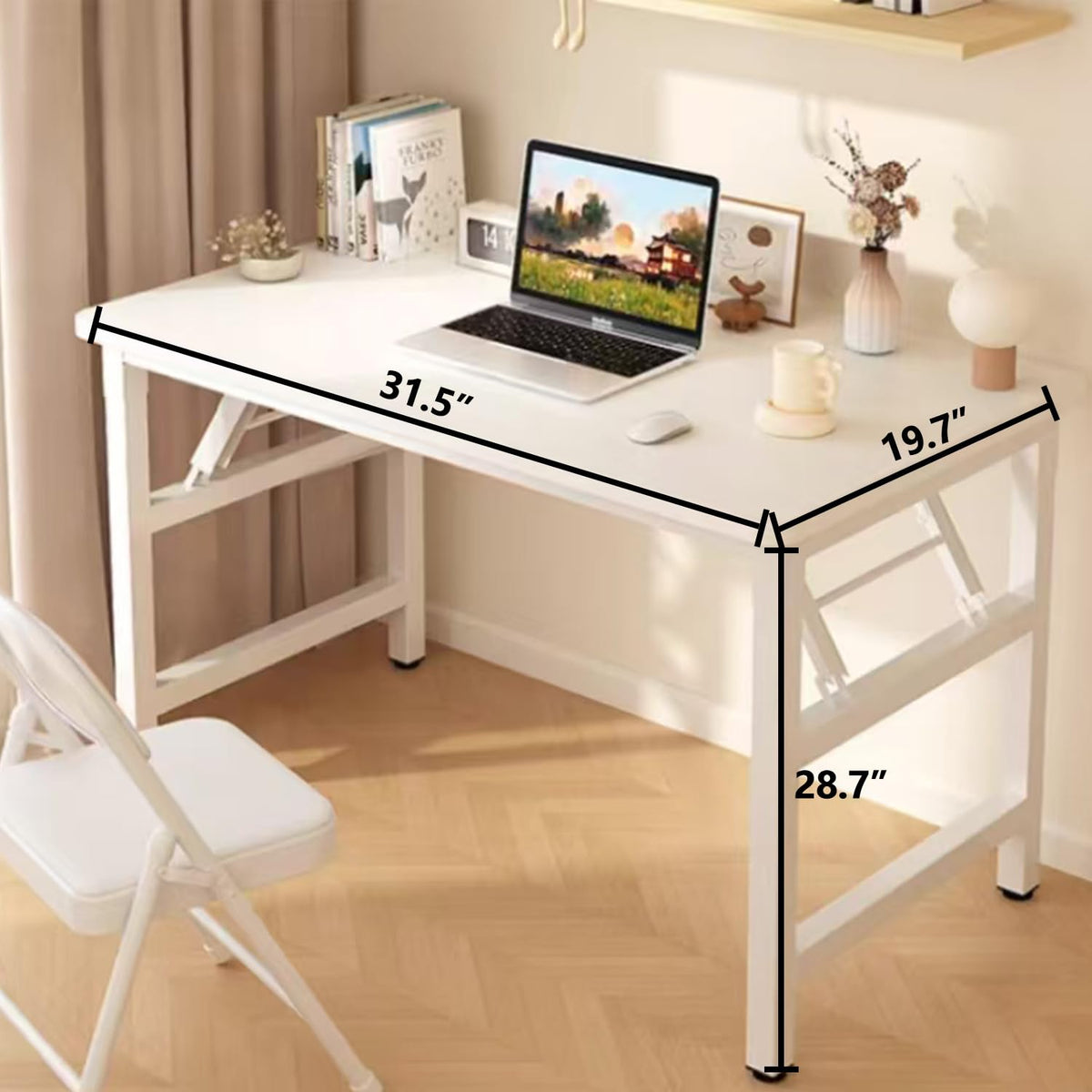 HDOFM 31.5 Inch Folding Table，Square Folding Desks for Small Space,Small Foldable Desk No Assembly,Black.