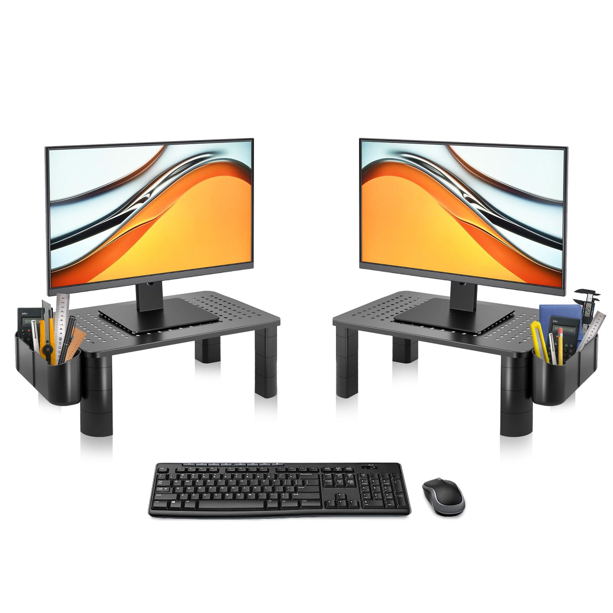 Pholiten Monitor Stand Riser 3 Height Adjustable, Desk Organizer for Monitor with Airflow Vents, Laptop Stand for Desk, Up to 44lbs