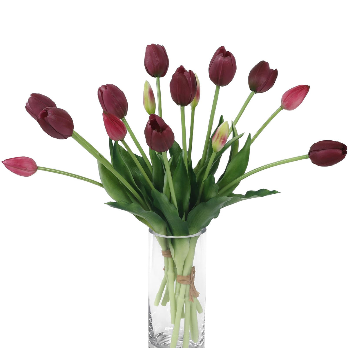 LINSIE 15 Pcs Deep Purple Artificial Flowers Tulips Real Touch Latex Plastic Soft Faux Bouquets for Party, Wedding, Home, Room, Garden Decor