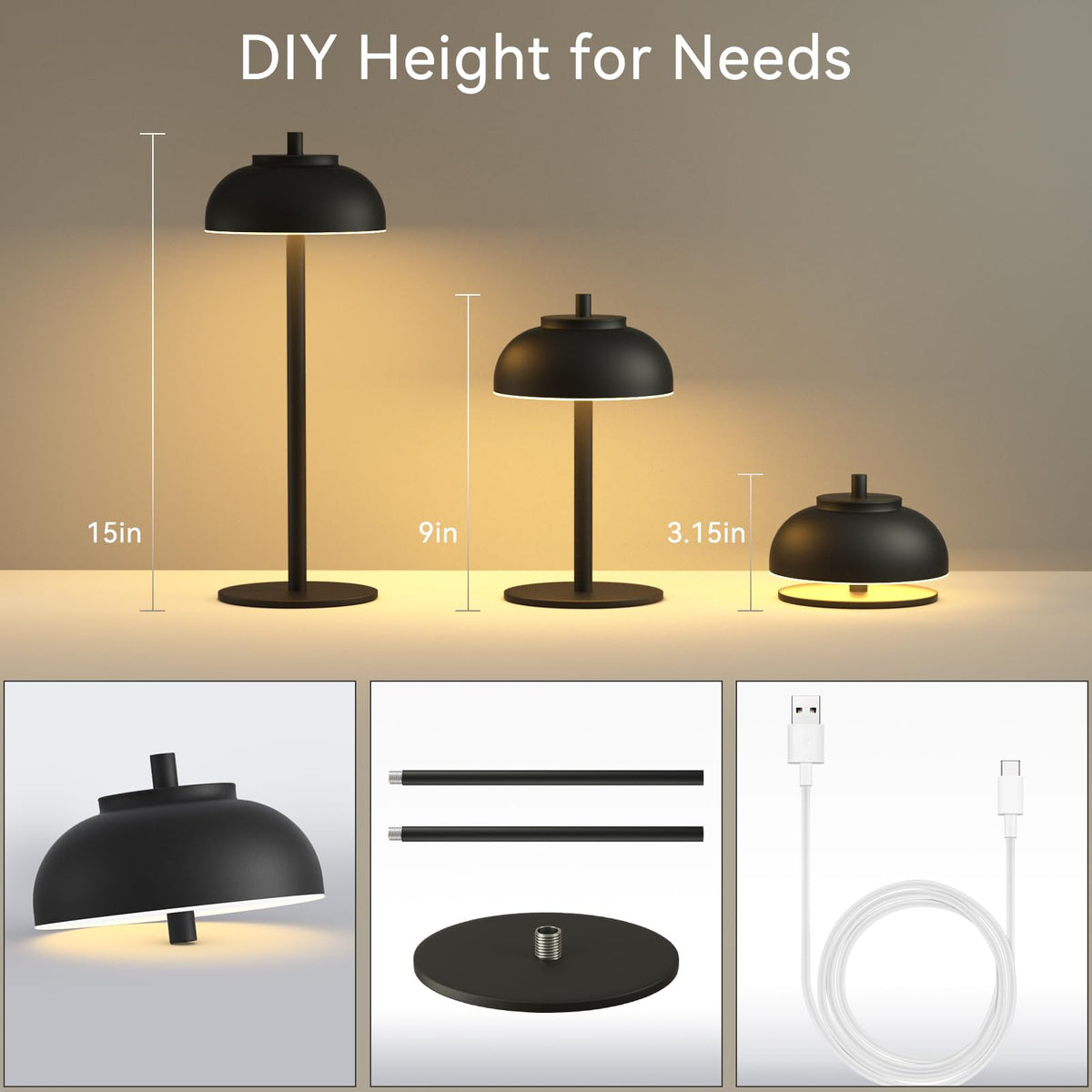 Moragin 2 Pack Led Cordless Table Lamps Rechargeable,Table Lights Battery Operated-IP65 Waterproof-for Outdoor Patio/Restaurants/Home/Dinner/Table Lighting-Touch Control & Dimmable