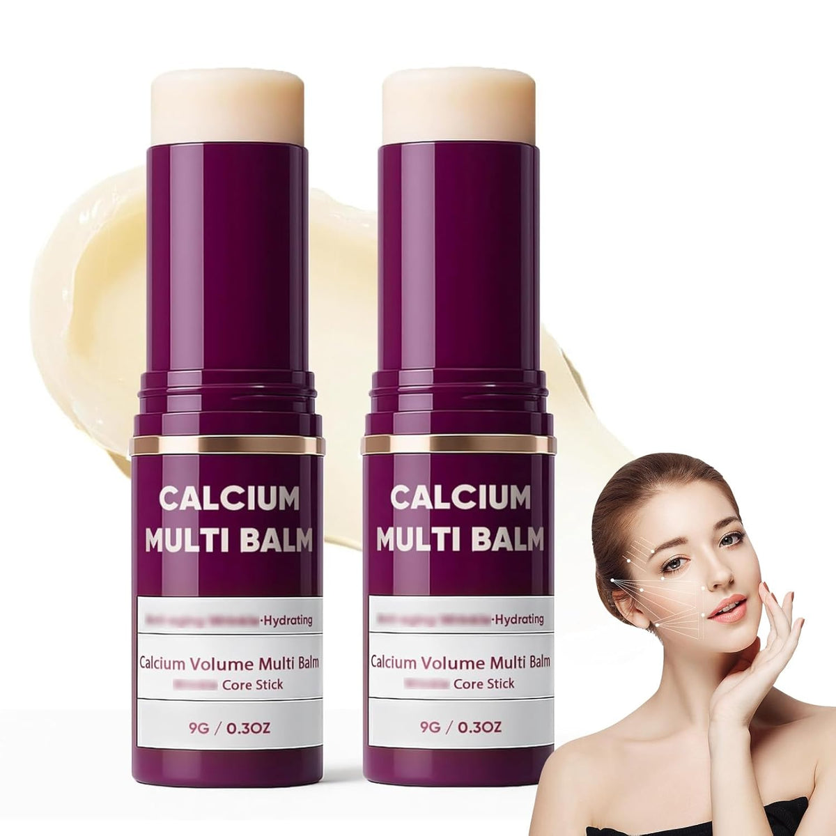Calcium Multi Balm, Calcium Volume Multi Balm,Collagen Moisturing Stick, Intensive Repair & Moisturizing Cream, Hydrating,Suitable for Eyes, Neck, Face (2 PCS)