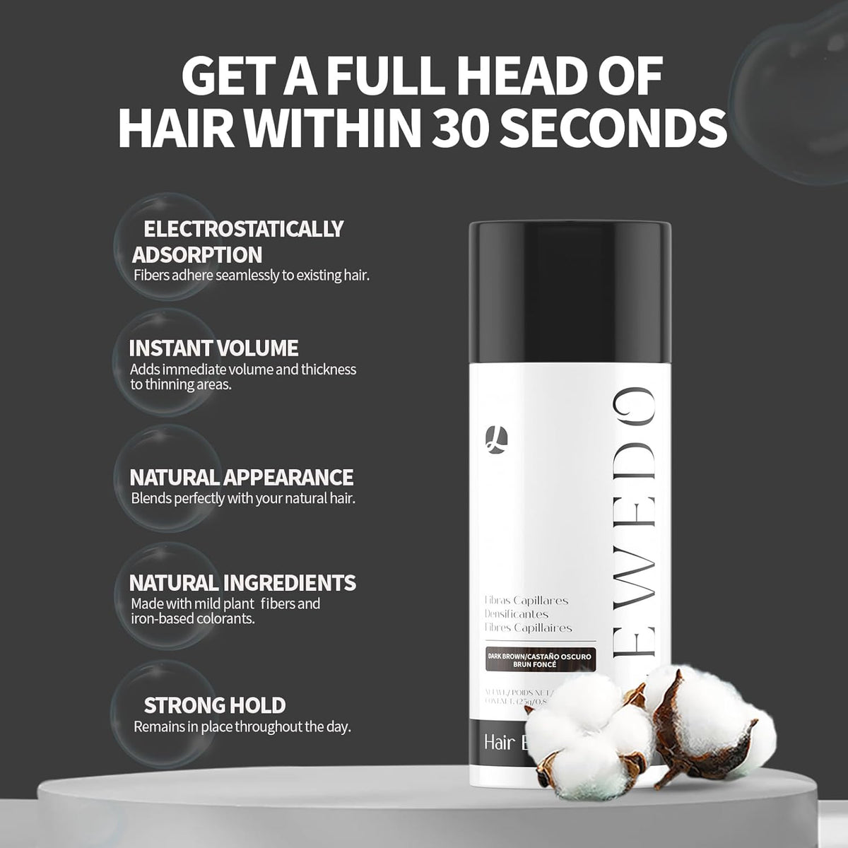 Hair Building Fibers 25G with Precision Spray Applicator - Electrostatic Adsorption for Instant Thicker Hair, Waterproof & Natural Look, Suitable for Men & Women (Light brown)
