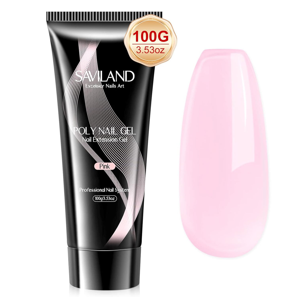 SAVILAND Poly Gel-100 G Pink Color Poly Nail Gel, Large Capacity Extension Durable Gel for Nail Strengthener, Long-Lasting, Easy to Use for Starter & Professional Manicure DIY Art Home Salon