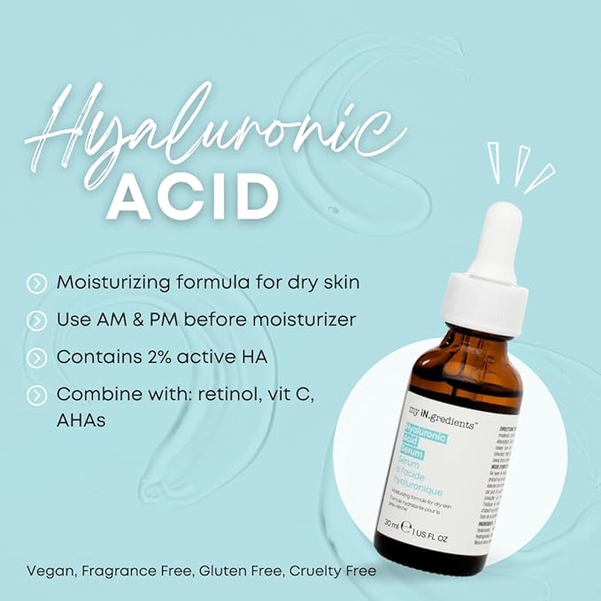 Masque Bar My Ingredients 2% Hyaluronic Acid Serum for Face, Glowing serum for Face, Hydrating for All Skin Types -Paraben & Cruelty Free, Korean Skincare - 1Fl oz