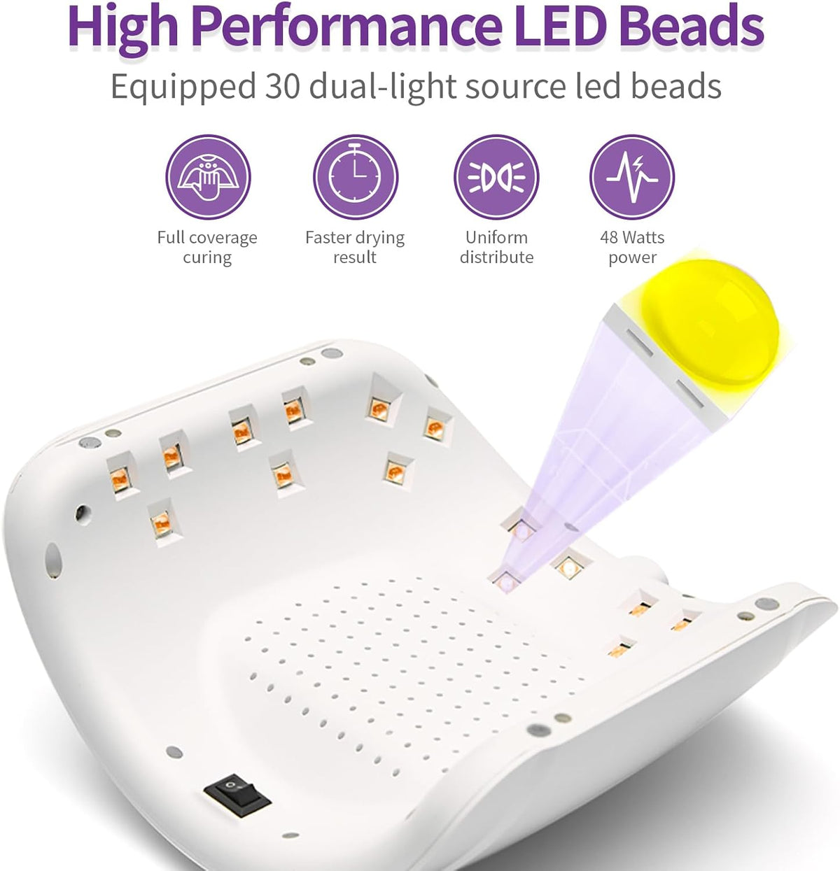 LASONAS Cordless UV LED Nail Lamp 48W Professional Rechargeable Nail Lamp 48W UV Light for Gel Nails, 24 LED Gel Curing Light, Smart Sensor, 2 Timers, LCD Display, Removable Base for Salon & Home