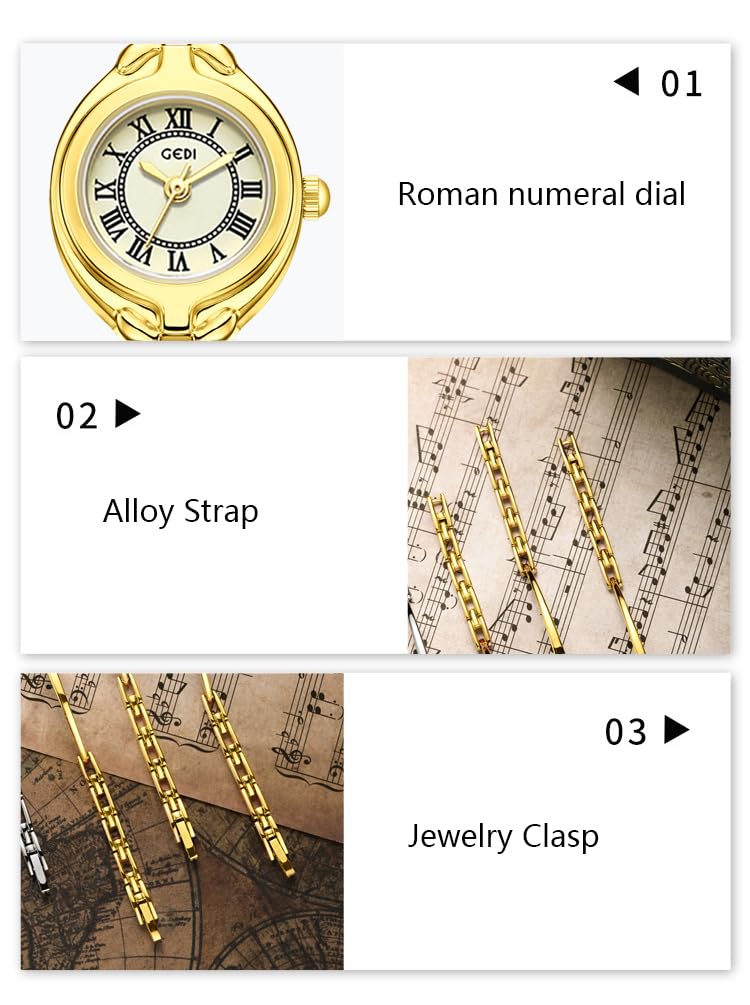 Gosasa Classic Vintage Bangle-Style Women's Watch with Small Dial and Thin Strap Elegant Dress Analog Ladies Wristwatch Fashion Waterproof Quartz Women Gold Watch (Gold)