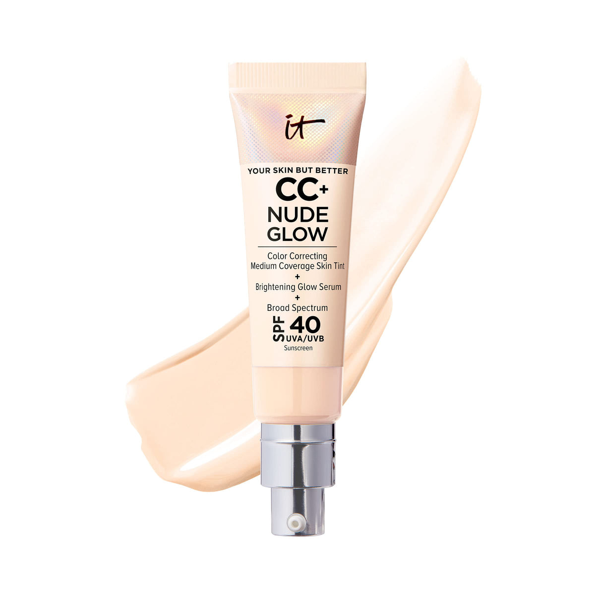 IT Cosmetics CC+ Nude Glow (Fair Light) - Lightweight Foundation & Brightening Glow Serum with SPF 40, Medium Coverage, With Niacinamide & Hyaluronic Acid, For All Skin Types, 1.08 fl oz