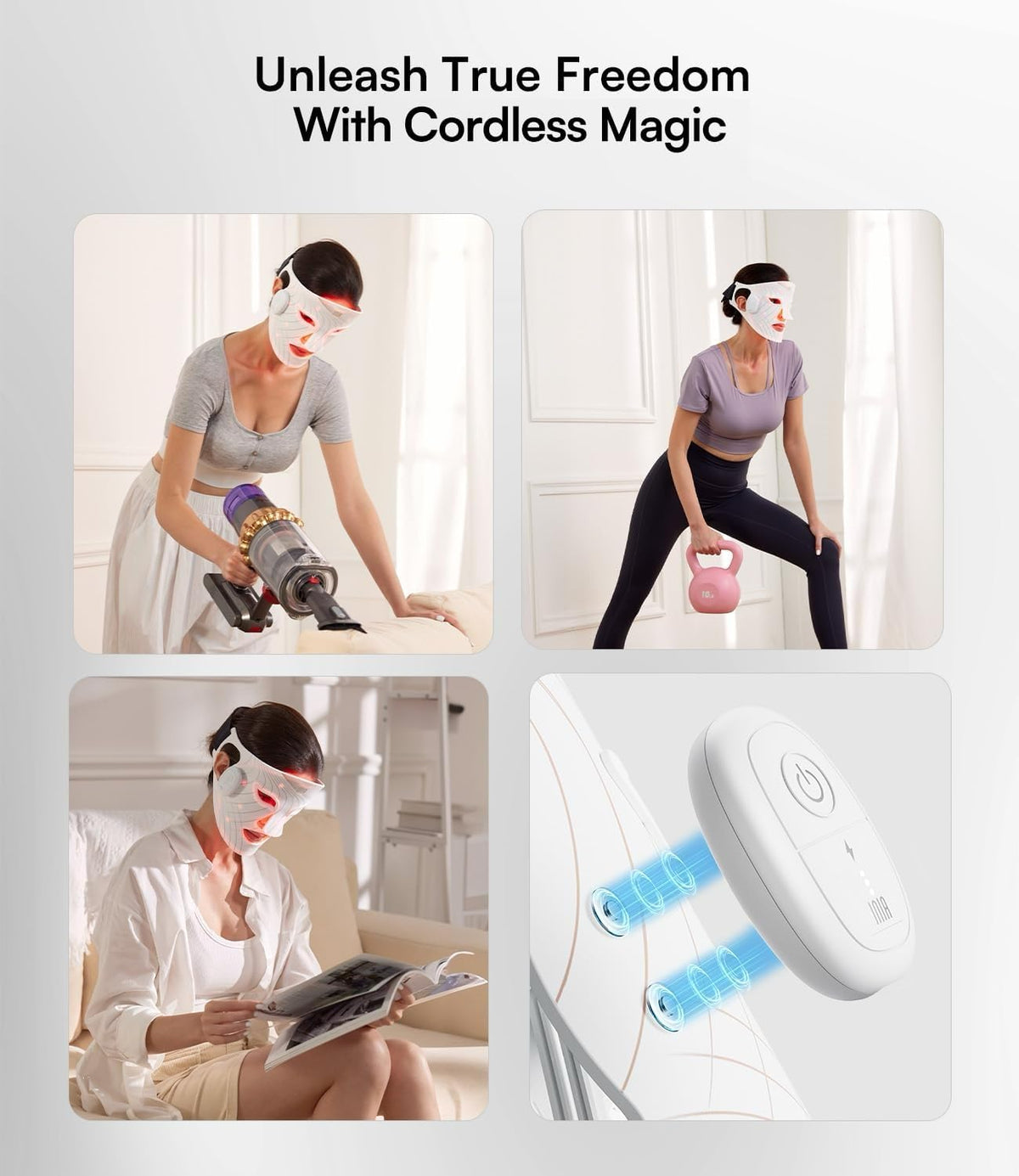 INIA Red Light Therapy Mask for Face, Glow Wireless LED Face Mask Light Therapy with Near-Infrared Red Light (NIR), Rechargeable and Ergonomic Design for Home & Travel