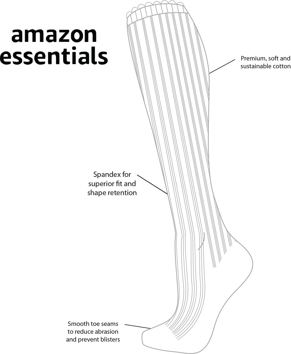 Amazon Essentials Women's Comfortable Casual Cotton Knee High Socks, 4 Pairs, Black, 6-9