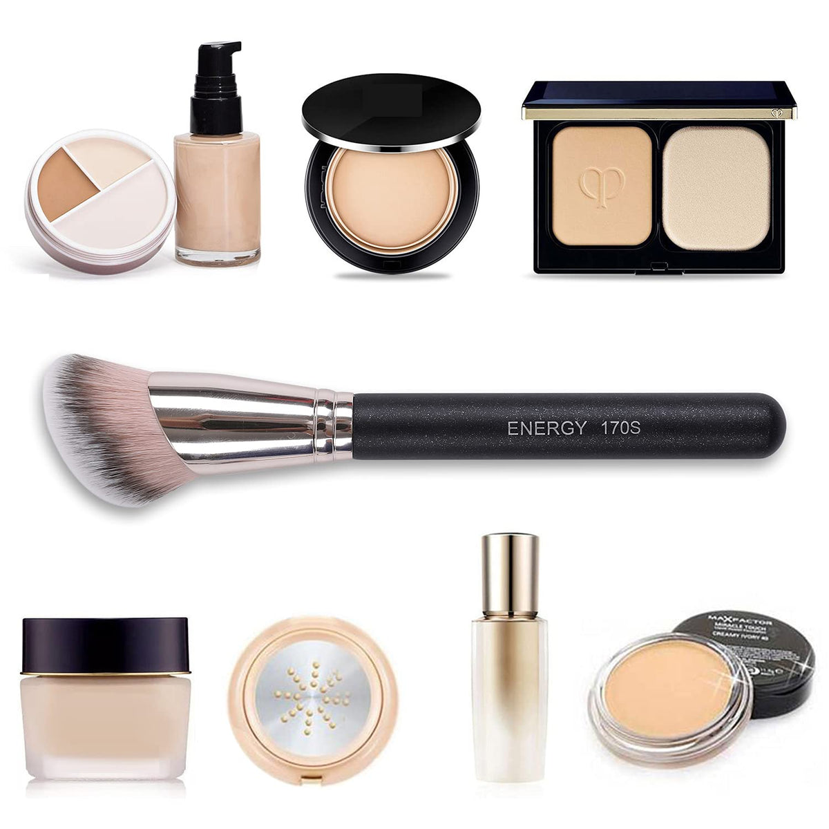 ENERGY Foundation Brush Large Powder Foundation Brush for Face Mineral Liquid Cream Powder Cosmetics - Buffing, Stippling,Blending Vegan Makeup Brushes 170S