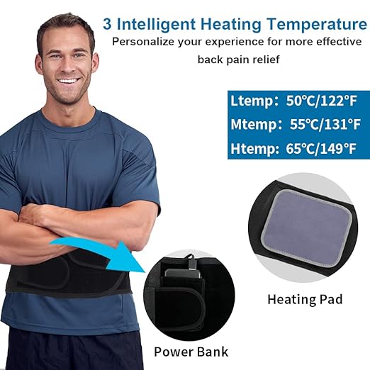 Back Brace with Heating Pad for Lower Back Pain, Cordless Heating Pad for Back, Heated Back Brace for Women and Men, Back Support Brace for Sciatica, Scoliosis, Herniated Disc, Cramps, XL