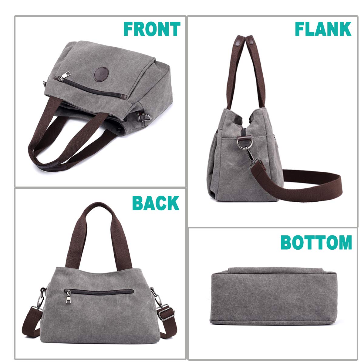 DOURR Hobo Handbags Canvas Crossbody Bags for Women, Multi Compartment Tote Purse Medium Satchel (Brown)