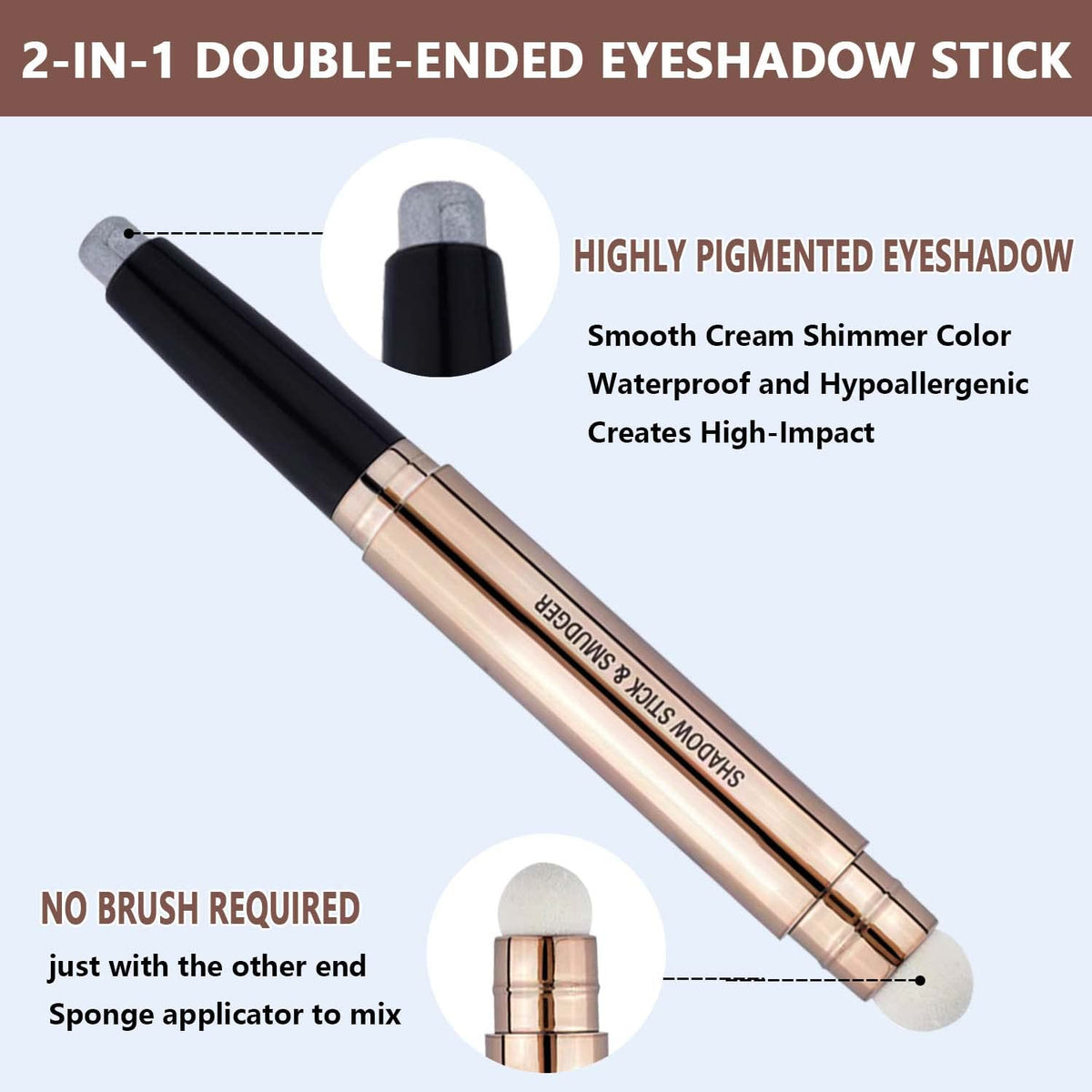 Gray Silver Smokey Eyeshadow Stick Cream Shimmer Smooth Glitter Eye Shadow Pencil Hypoallerge Waterproof Long Lasting Eyeshadow Pen Highlighter Stick Eye Liner Multi-Dimensional Eyes Look 10