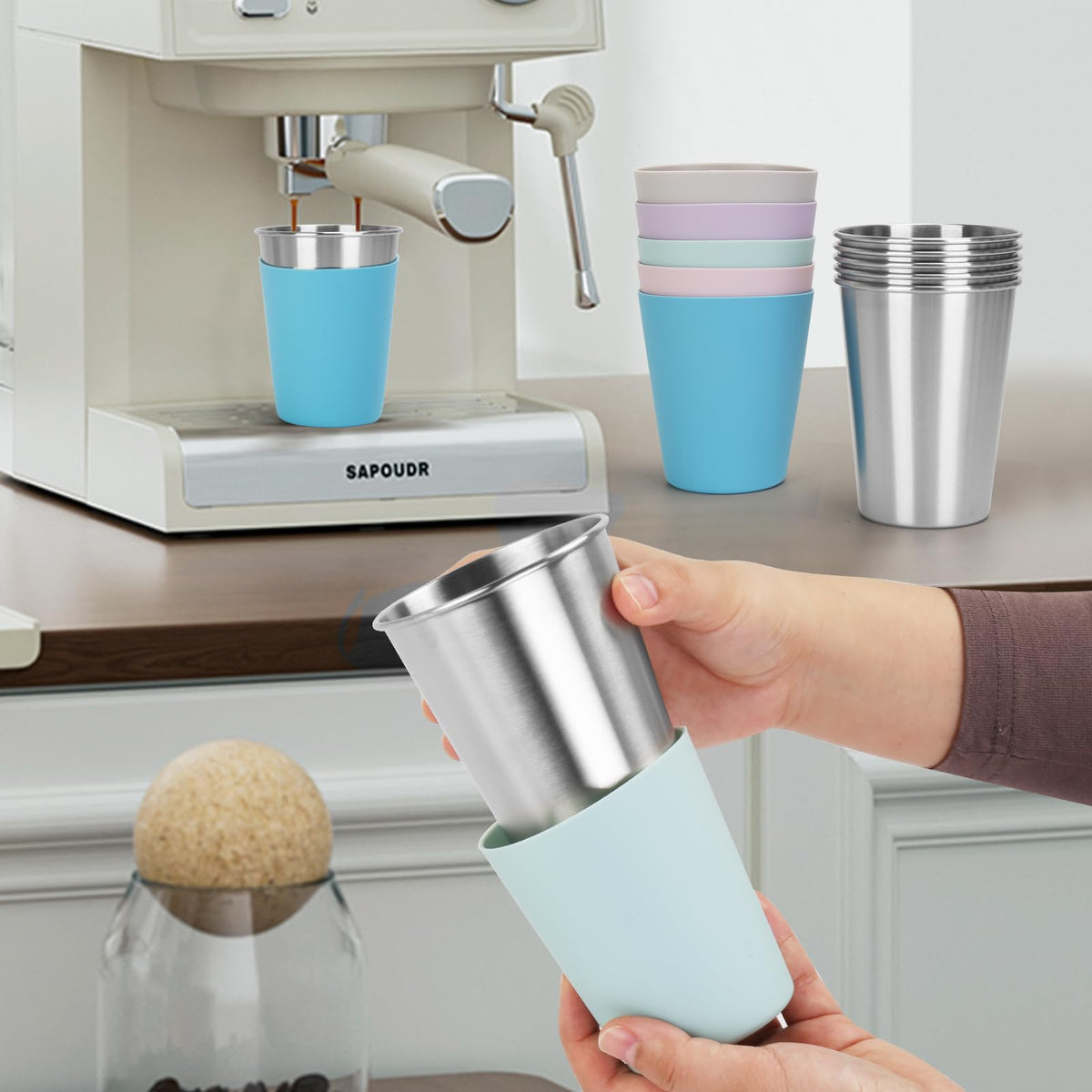 Rommeka Stainless Steel Sippy Cup, 5-Pack Kids & Toddler Cups with Silicone Sleeves and Straws, Dishwasher Safe, 12 Oz Kids Tumblers For Travel or At Home