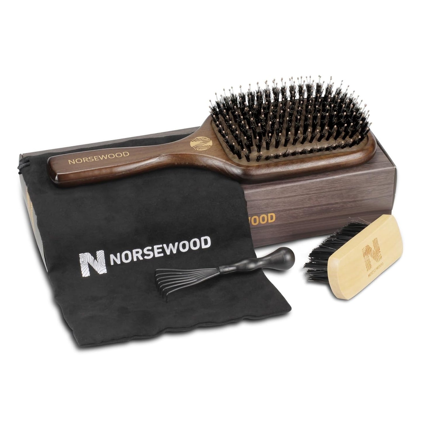 100% Boar Bristle Hair Brush Set, Detangler for Long, Short, Thin, Curly, Straight, or Wavy,Hairbrush for Enhancing Shine,Great for Men, Women, and Kids