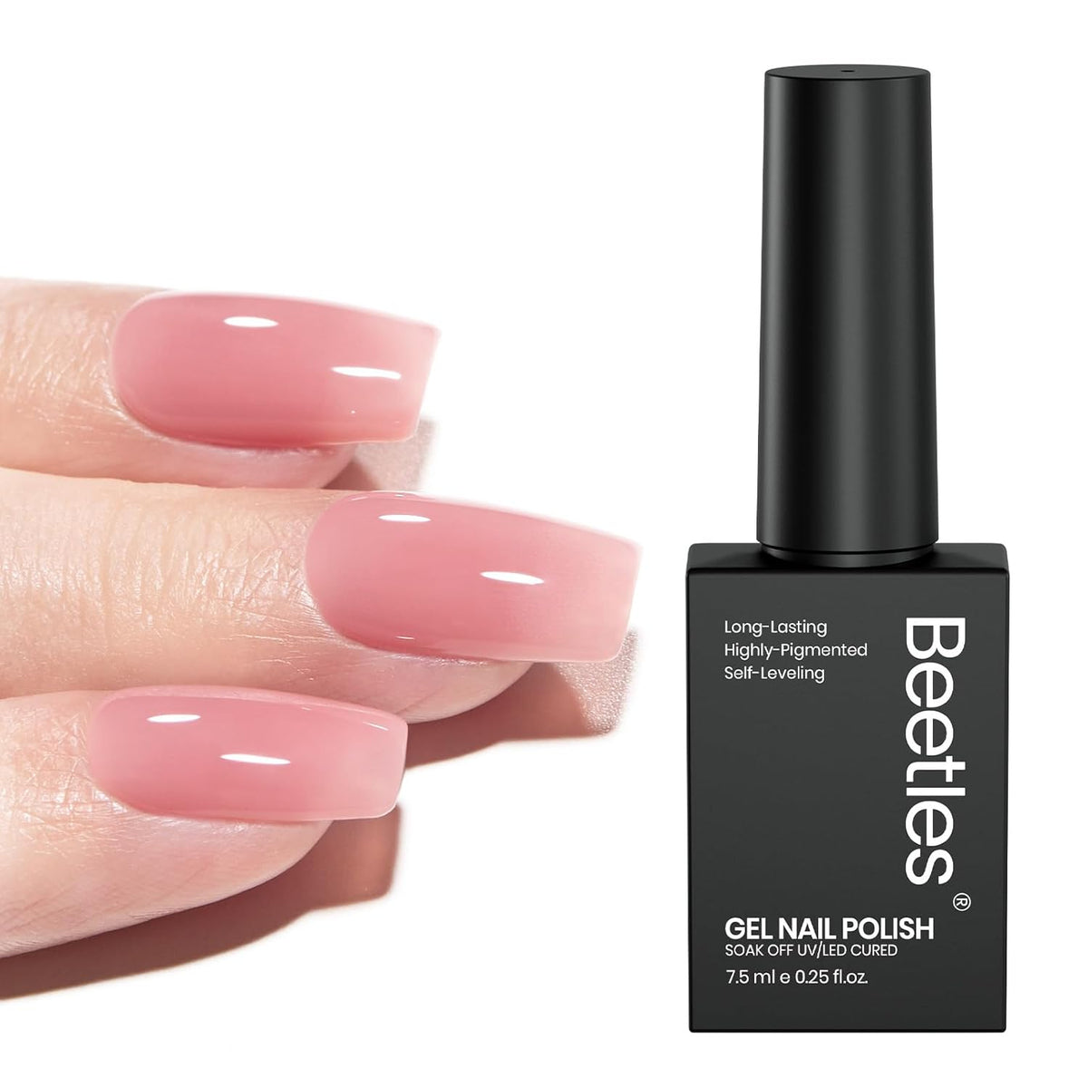 Beetles Nude Pink Gel Nail Polish - Muted Bloom Clear Pink, Natural Jelly Gel Polish, Sheer Translucent Colors, Nail Concealer Soak Off UV French Nail Art Manicure Gift for Women 15ML