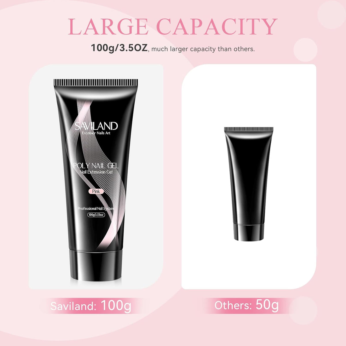 SAVILAND Poly Gel-100 G Pink Color Poly Nail Gel, Large Capacity Extension Durable Gel for Nail Strengthener, Long-Lasting, Easy to Use for Starter & Professional Manicure DIY Art Home Salon
