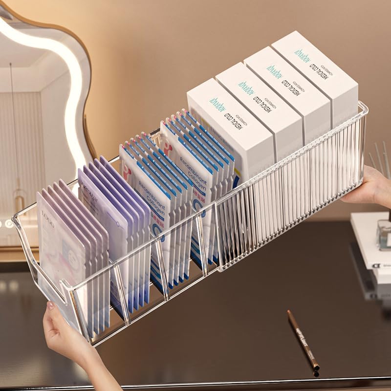 Extendable Acrylic Makeup Organizer with Removable Dividers - Waterproof Bathroom Storage for Sheet Masks/Essences/Cosmetics, Clear Visible Design, Space-Saving Vanity Organizer