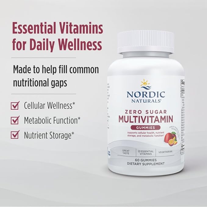 Nordic Naturals Zero Sugar Multi Gummies - Vegetarian Multivitamin Supplement - Passionfruit Mango - 60 Pectin-Based Gummies - 12 Essential Vitamins for Adults - Non-GMO - 30 Servings