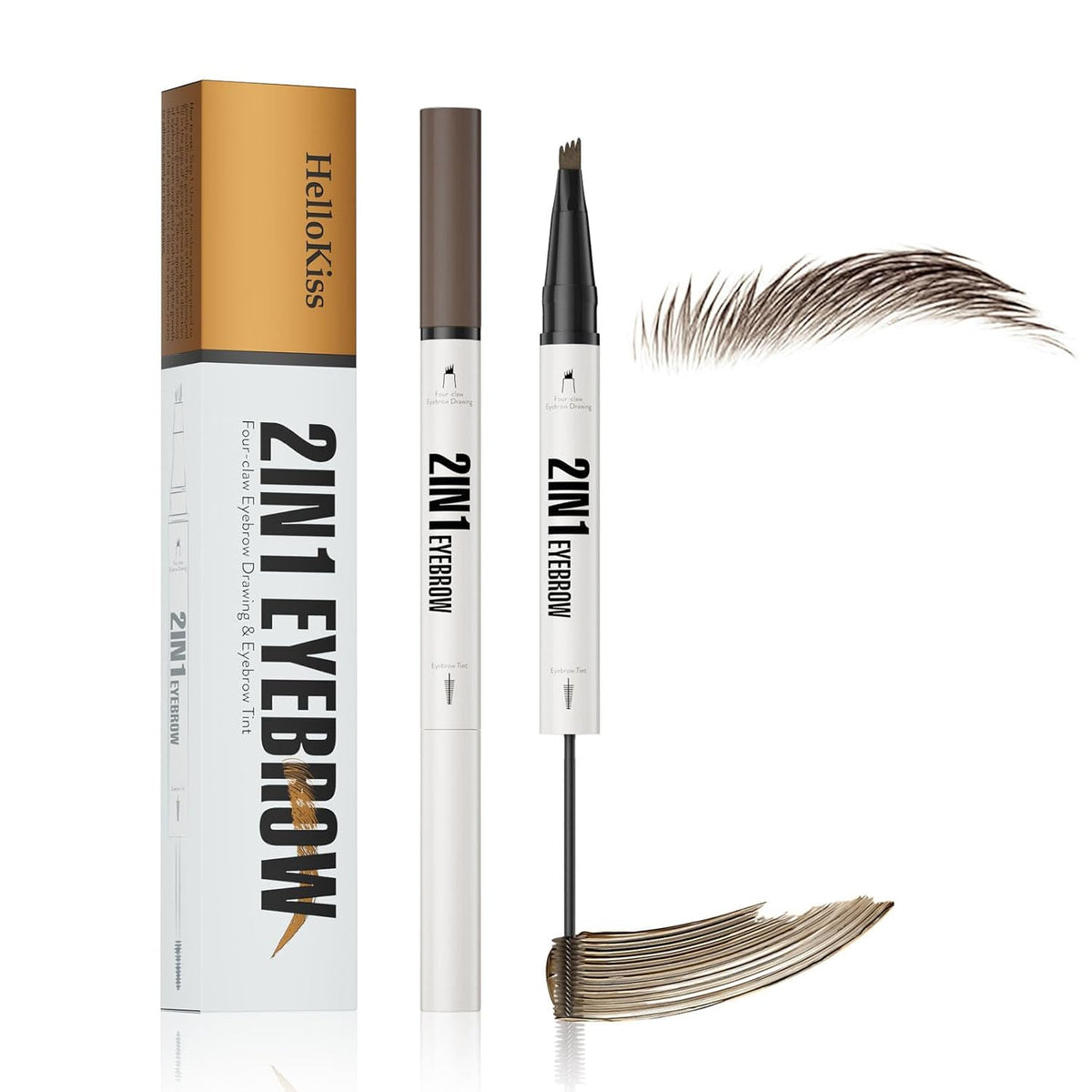 4-Fork Tip Microblading Eyebrow Pen - 2-in-1 Waterproof Eyebrow Pencil, Long-Lasting Natural Hair-Like Brows, Smudge-Proof & Easy to Use (With Tint 04#Black Brown)
