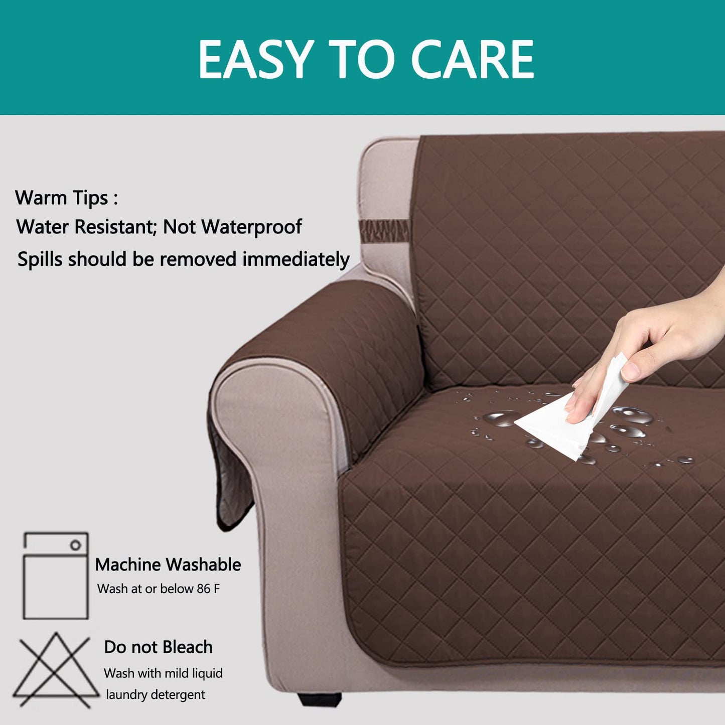 U-NICE HOME Recliner Chair Covers Reversible Chair Cover Pet Covers for Dogs with Elastic Straps Water Resistant Diamond Quilted (23''Recliner Small, Coffee/Beige)