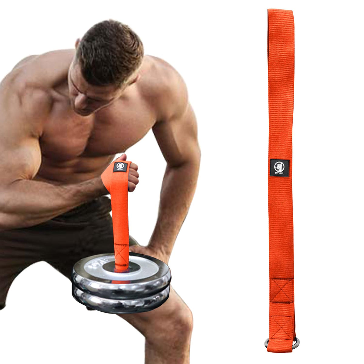 J Bryant Arm Wrestling Training Strap Belt Hand Grip- Ideal for Wrist Forearm and Biceps Workouts Multifunctional Home Gym Fitness Equipment Compatible with 1 inch and 2 inches Barbell Plates (Orange)