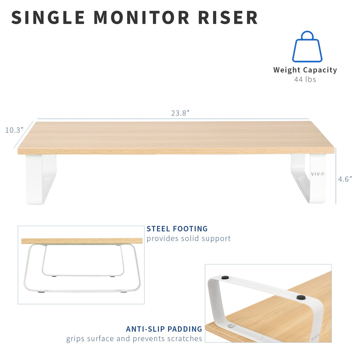VIVO 24 inch Monitor Stand, Wood and Steel Desktop Riser, Screen, Keyboard, Laptop, Small TV, Ergonomic Desk and Tabletop Organizer, Light Wood, STAND-V000WM
