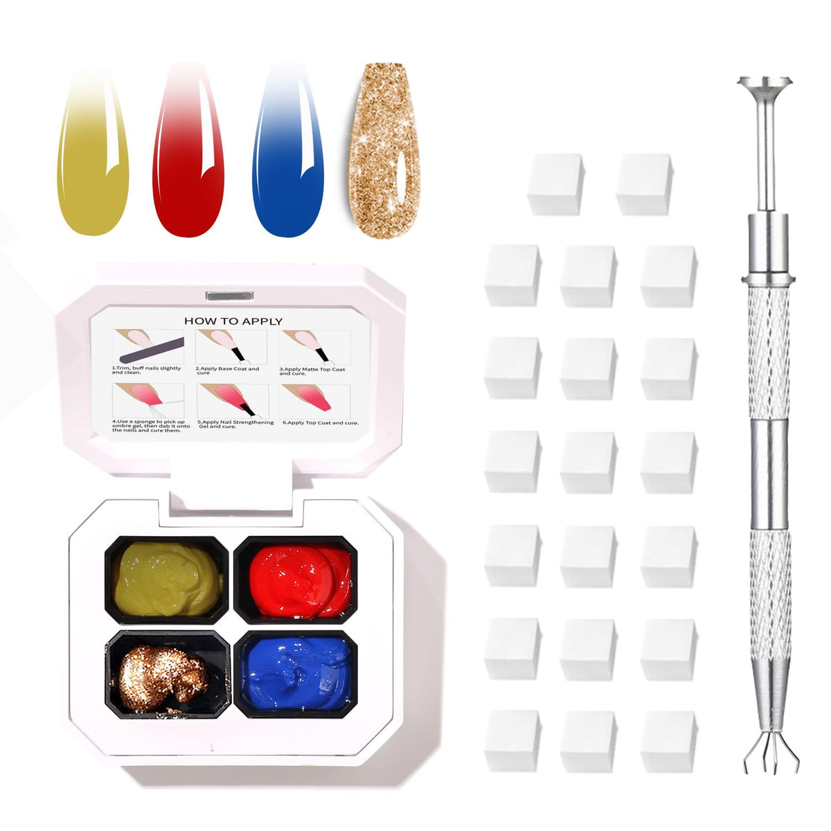 Finger Secret 4 Colors Set Ombre Gel Nail Polish,GelS Polish Palette with 20Pcs Nail Sponges for 3d Gel Nail Art can be Painted in Salon or Home Use (k8)