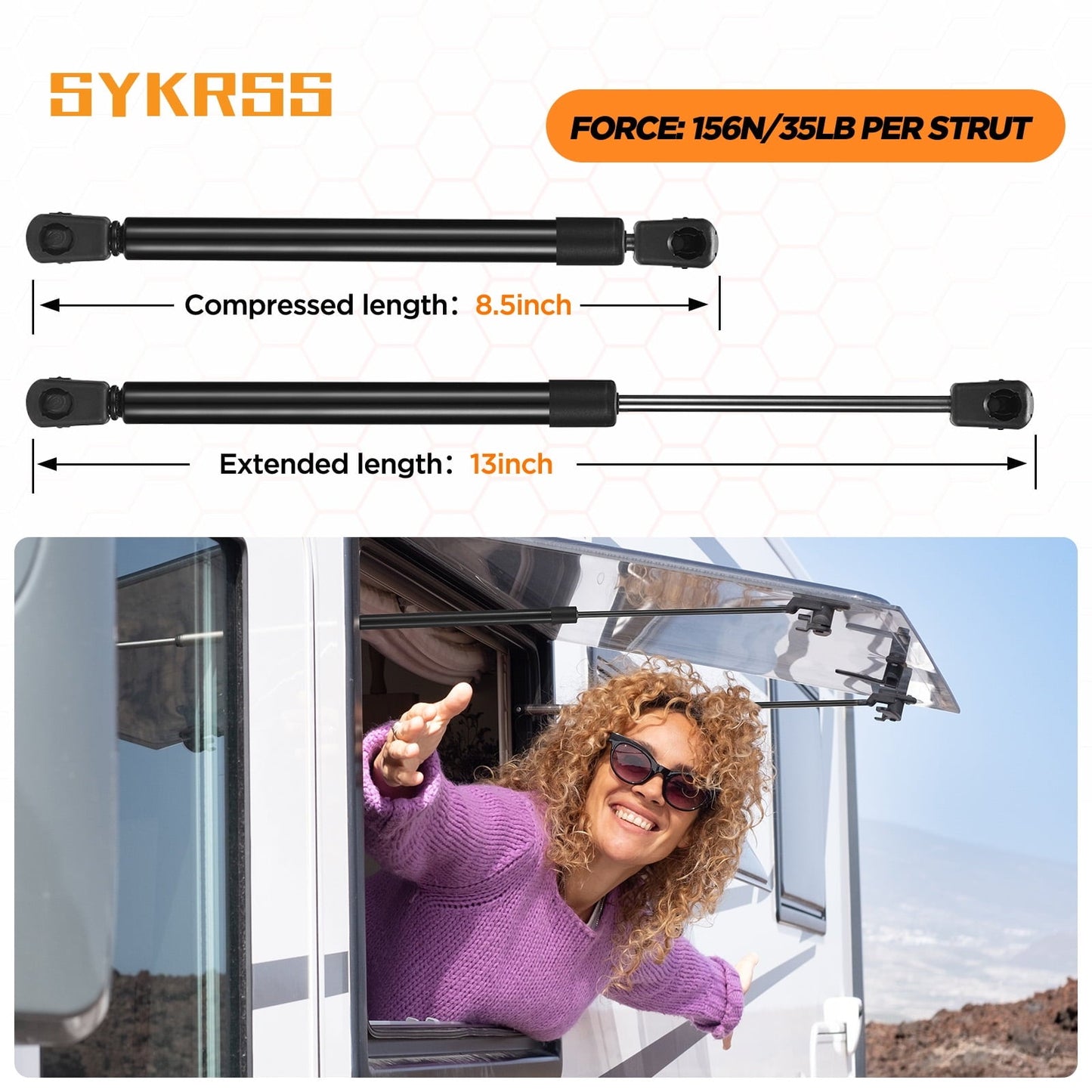 SPEEDWOW 13 inch 35 Lb/156N Gas Shocks Struts for Camper Shell Side Window, C16-22360 Pickup Truck Toolbox, Aluminum Weatherguard Toolbox, Cabinet lid Door, Toolbox, Outdoor Bench, Set of 2