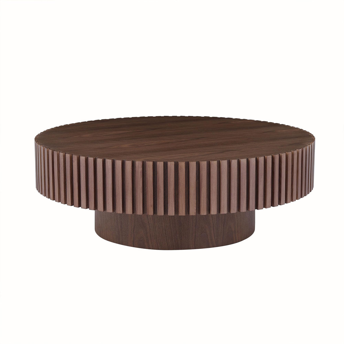JURMALYN Walnut Round Coffee Table for Living Room Contemporary Circle Wood Coffee Table with Pedestal, Easy Assembly ø31.49'',