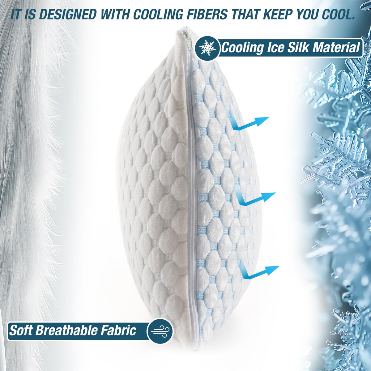 alkamto Cooling Shredded Memory Foam Pillow for Travel and Camping – Adjustable Gel for Personalized Support – Double-Sided Ice Silk & Soft Rayon – Lightweight, Compressible (White) (Travel)