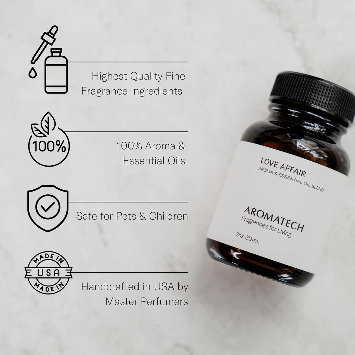 AromaTech Love Affair Aroma Essential Oil Blend: Luxury Hotel Inspired Aromatherapy with Jasmine, Saffron, Cedar & Amber for Ultrasonic Diffusers & Nebulizers - 16 fl oz, 500 mL