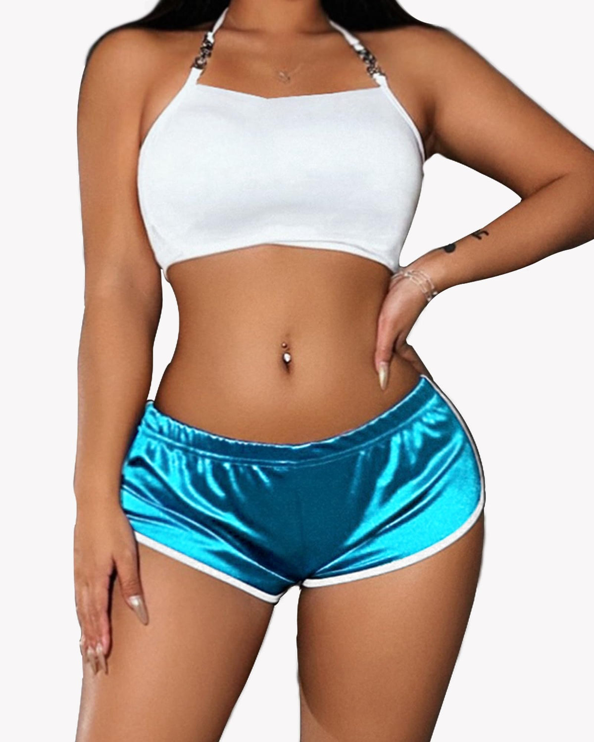 Hot Pants Shorts Booty Shorts Sports High Cut Yoga Gym Running Slimming Fitness Activewear Butt Lifting Rave Bottoms (US, Alpha, Small, Regular, Regular, Light Blue)