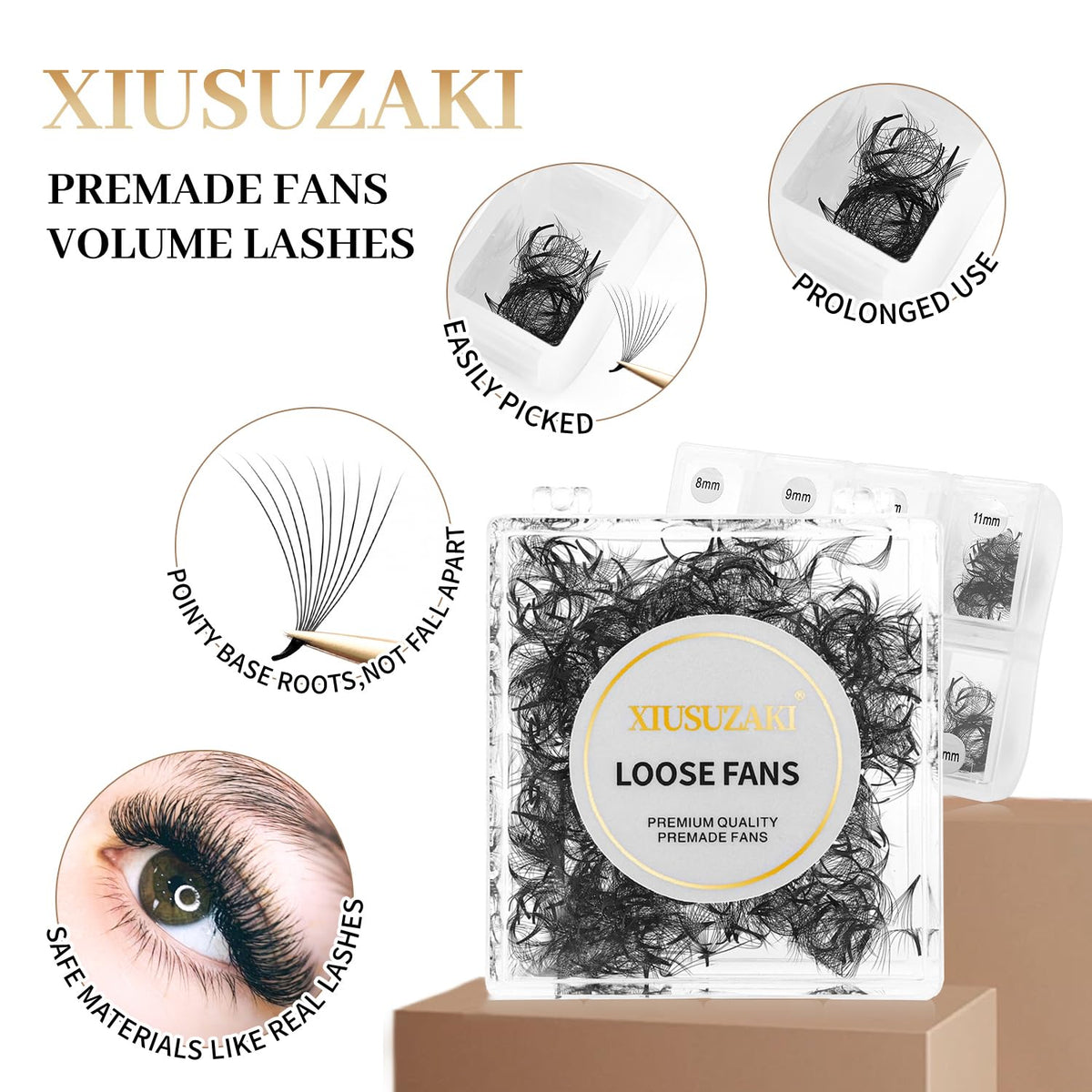 Premade Eyelash Extensions 600 Fans 10D, 0.07mm Thickness, D Curl, 11mm Fluffy Soft Handmade Loose Fan