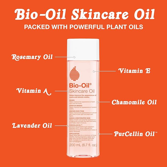 Bio-Oil Skincare Body Oil Serum, Face and Body Moisturizer with Vitamin E & A, for Scars, Stretch Marks, Sensitive Skin, All Skin Types, Dermatologist Recommended, Non-Comedogenic, 6.7 Oz