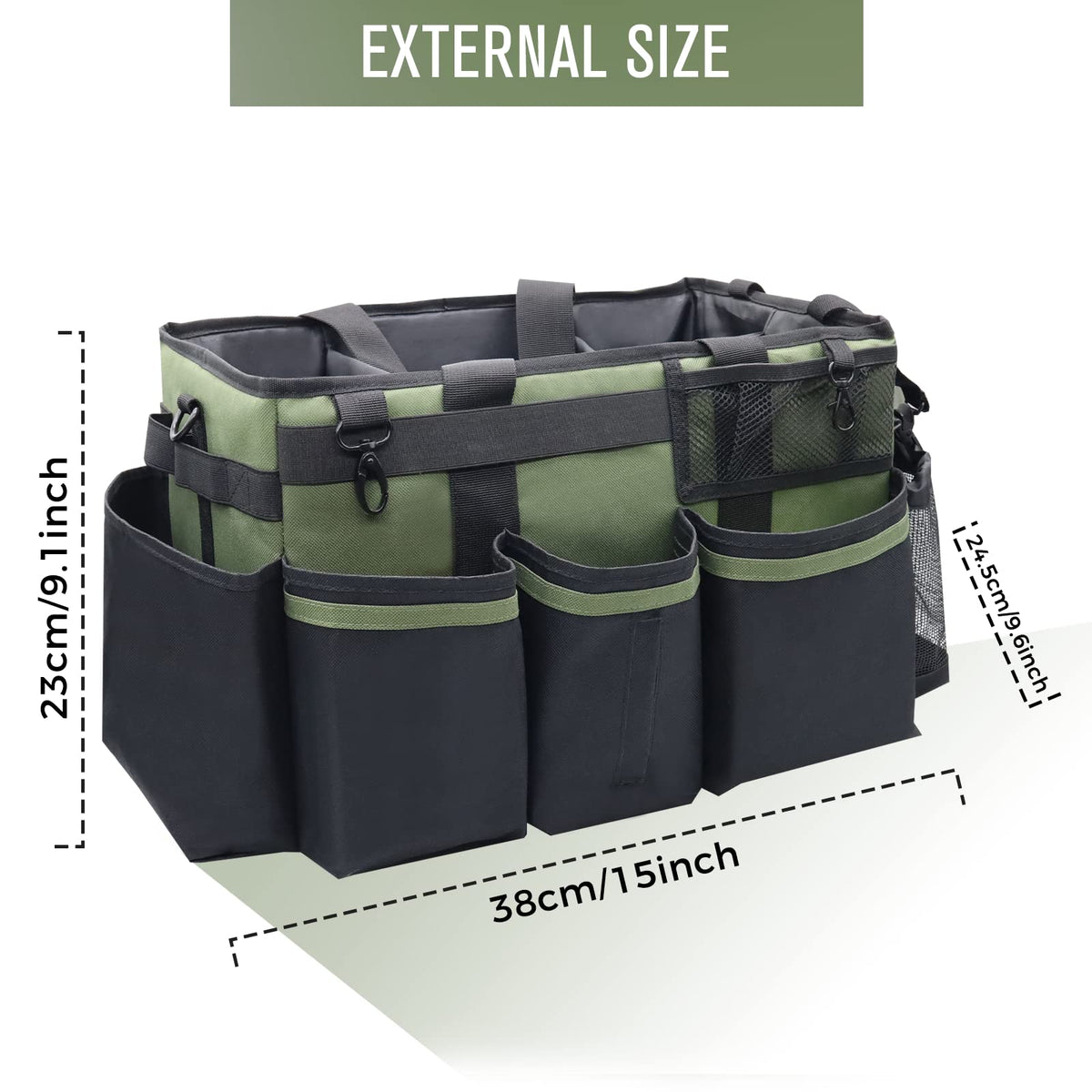 SCAVATA Wearable Cleaning Caddy Organizer with Handle & Shoulder Straps for Housekeepers, Under Sink & Car Cleaning Tool Organizer Bag with 4 Foldable Dividers (Green)