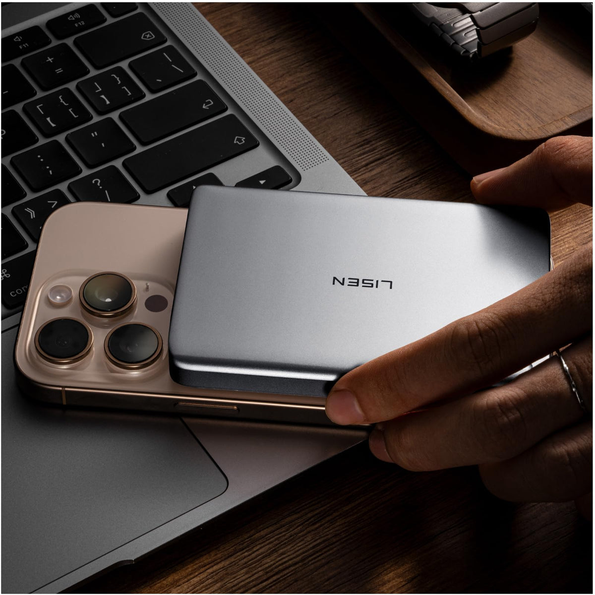LISEN 0.3‘’ Ultra Slim MagSafe Portable Charger iPhone,Alloy 5,000mAh Wireless Card Slim MagSafe Battery Pack,Essential Phone Accessories,Magnetic Power Bank for iPhone 16e Pro Max/15/14/13/12,Glacier