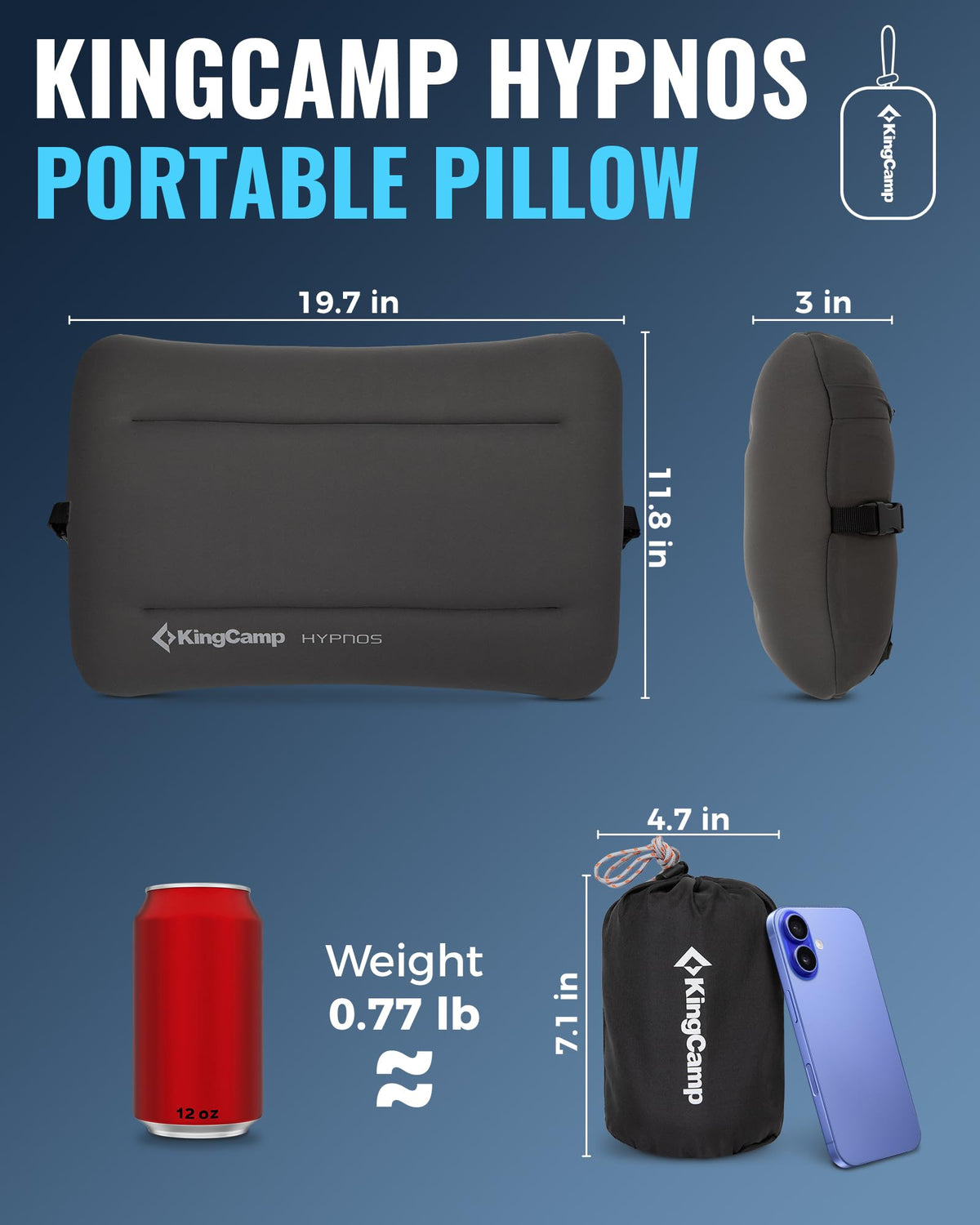 KingCamp Camping Pillow, Extra Large Inflatable Travel Pillow with Air Chamber & Removable Memory Foam Cover Lightweight & Super Comfort for Tent Road Trip Airplane Sleeping Solution Backpacking