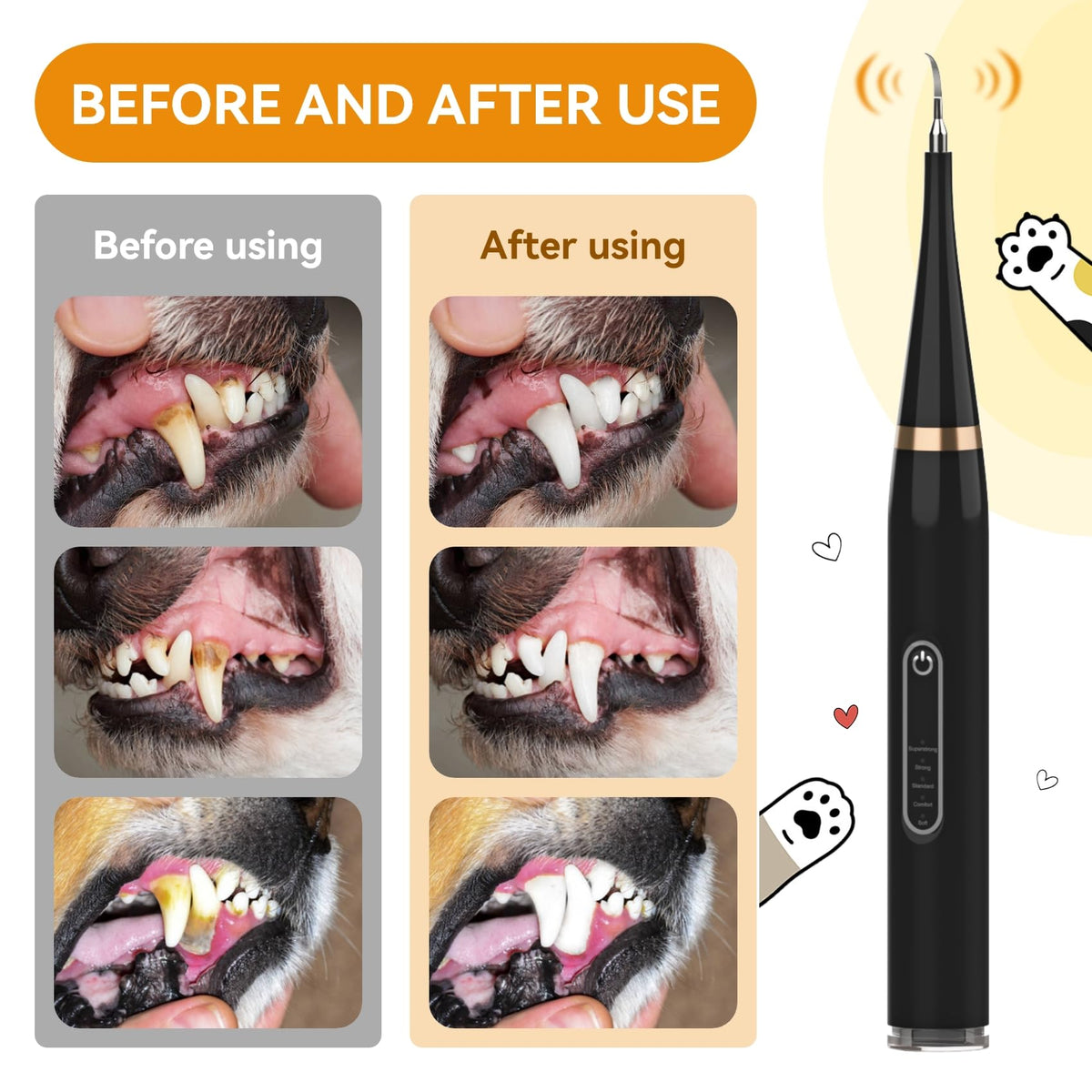 Opdent Dog Plaque and Tartar Remover - Dog Tooth Brushing Kit with LED Light, Electric Toothbrush for Dogs,5 Adjustable Mode& 3 Cleaning Head, Plaque Remover for Teeth Stains for Dogs and Cats