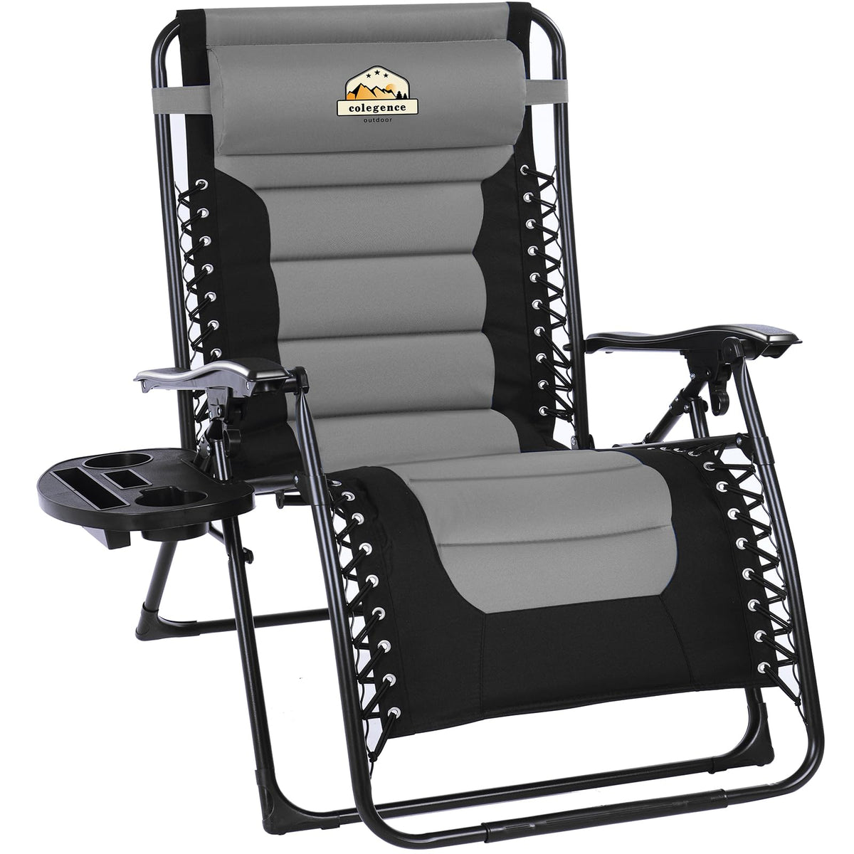 Colegence Oversized Padded Zero Gravity Lounge Chair, Foldable Patio Anti Gravity Reclining Chairs Folding Lawn Recliner with Cup Holder for Yard, Camping, Outdoor, Support 350 LBS, Black