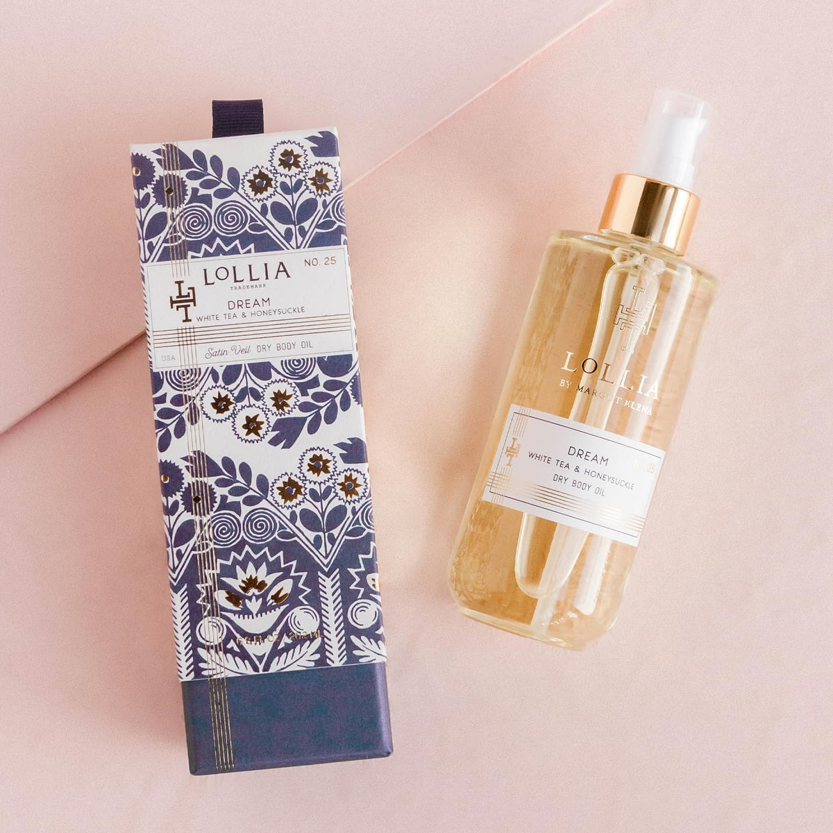 LOLLIA Dream Dry Body Oil, 6.8 Fl. Oz. – White Tea & Honeysuckle – Women’s, Scented, Moisturizing, Dry Body Oil for Women, For All Skin Types