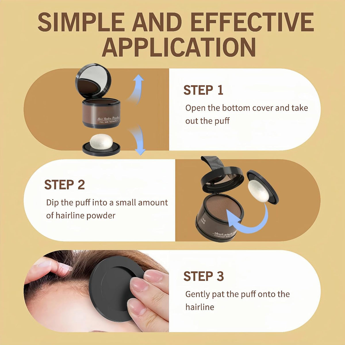 Hairline Powder (Medium Brown) - Instantly Cover Gray Roots, Hair Touch-Up, Hair Color Shadow for Thin Hair