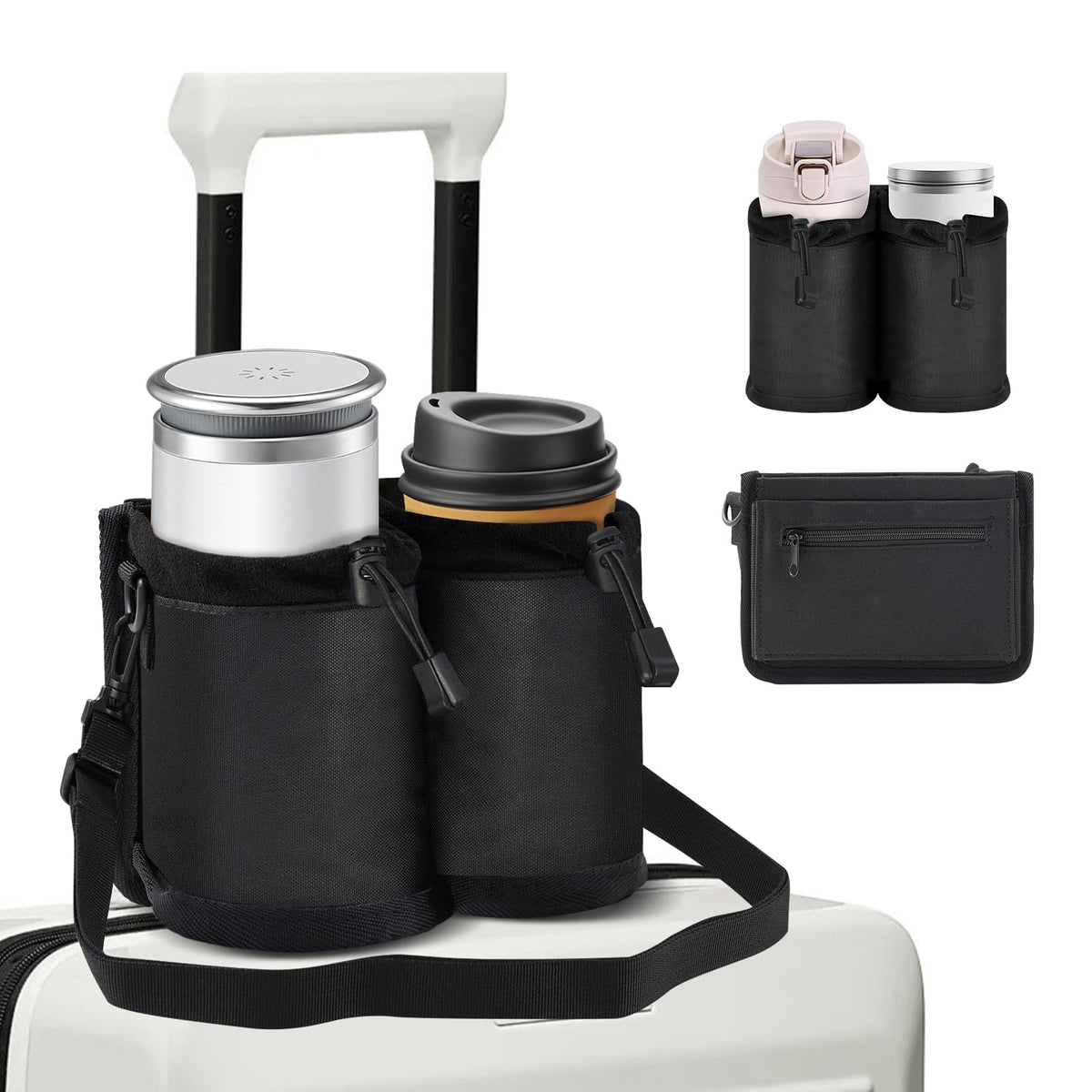 Luggage Cup Holder for Suitcases Free Hands, Travel Accessories, Luggage Cup Caddy Gifts, Beverage Holder, Universal Luggage Accessories for Flight Attendants, Business Travelers, Grey