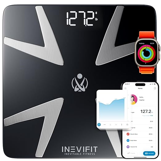 INEVIFIT Smart Body Fat Scale, Highly Accurate Bluetooth Digital Bathroom Body Composition Analyzer, Measures Weight, Body Fat, Water, Muscle, BMI, Visceral Fat & Bone Mass for Unlimited Users