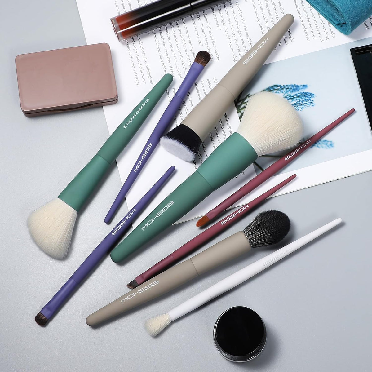 Makeup Brushes, EIGSHOW 5 Color Essential Travel Makeup Brush Set with Ultra Soft Synthetic Fibers for Powder Blush Concealer Contouring Highlighting