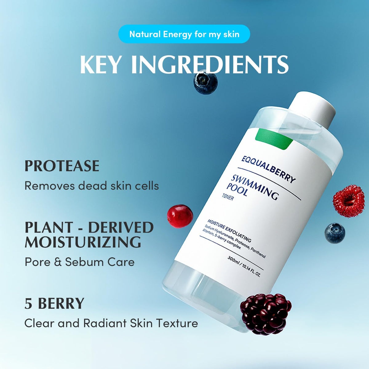 Swimming Pool Toner - Korean Toner for Daily Exfoliating & Deep Hydration with Natural Enzyme Protease & Hyaluronic Acid, For Sensitive Skin, 10.14 Fl Oz (300ml)