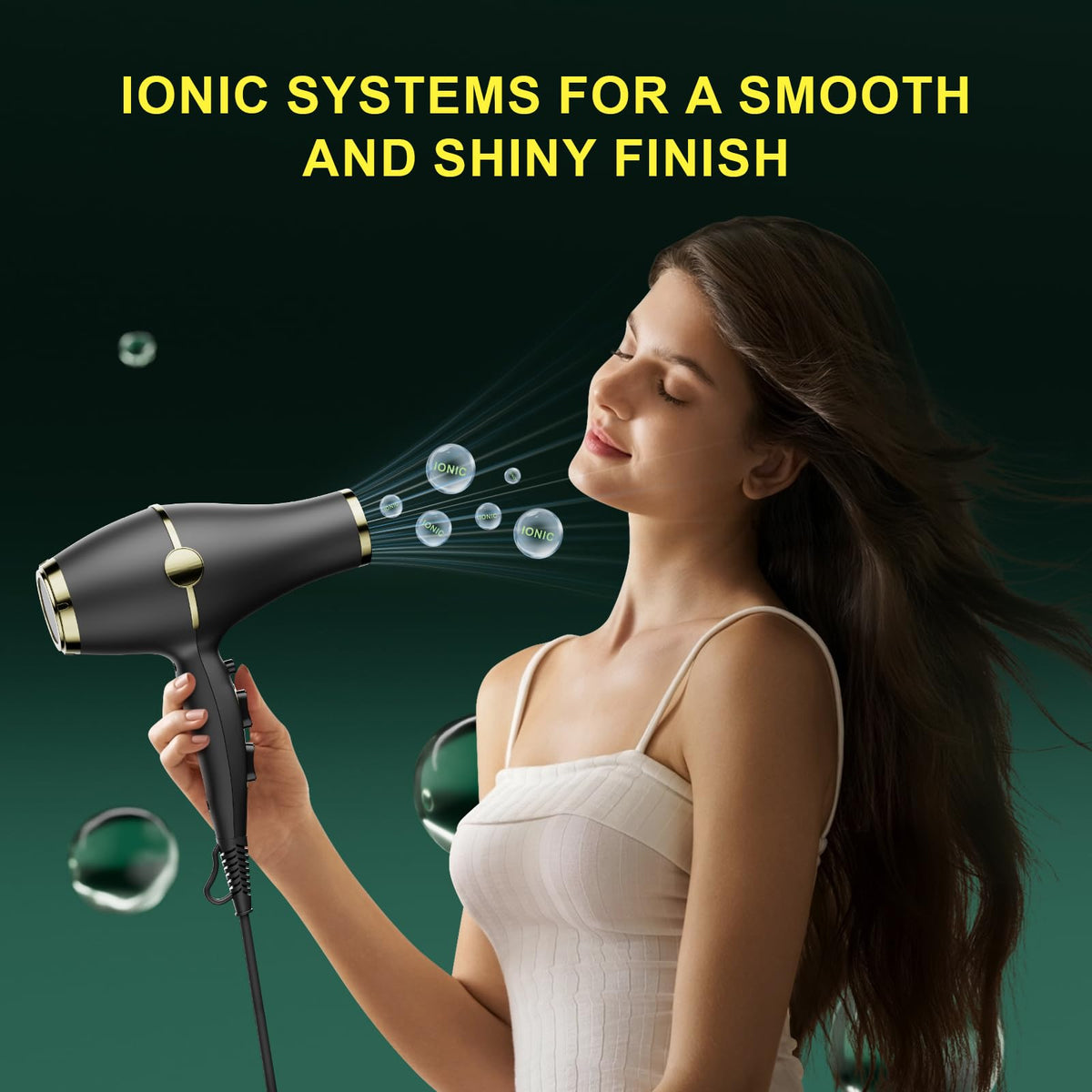 Hair Blow Dryer with Ionic Systems,Diffuser Hair Dryer with & 2 Nozzles,2200W Professional Blow Dryer Powerful Motor for Quick Dry,Hair Dryers for Women and Men,Cool Shot Feature