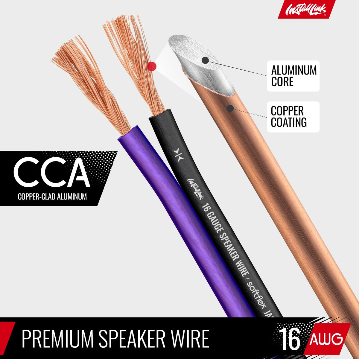 Install Link 16 AWG Gauge Speaker Wire Cable (30 Feet) Stereo, Car or Home Theater, CCA