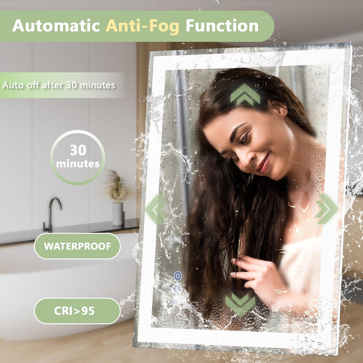 30"x 36" LED Bathroom Mirror with Front and Backlit, 3 Colors Wall Vanity Mirror with Lights, Controlled Separately LED Smart Mirror for Bathroom, Anti-Fog, Stepless Dimmable, Memory(UL ETL)